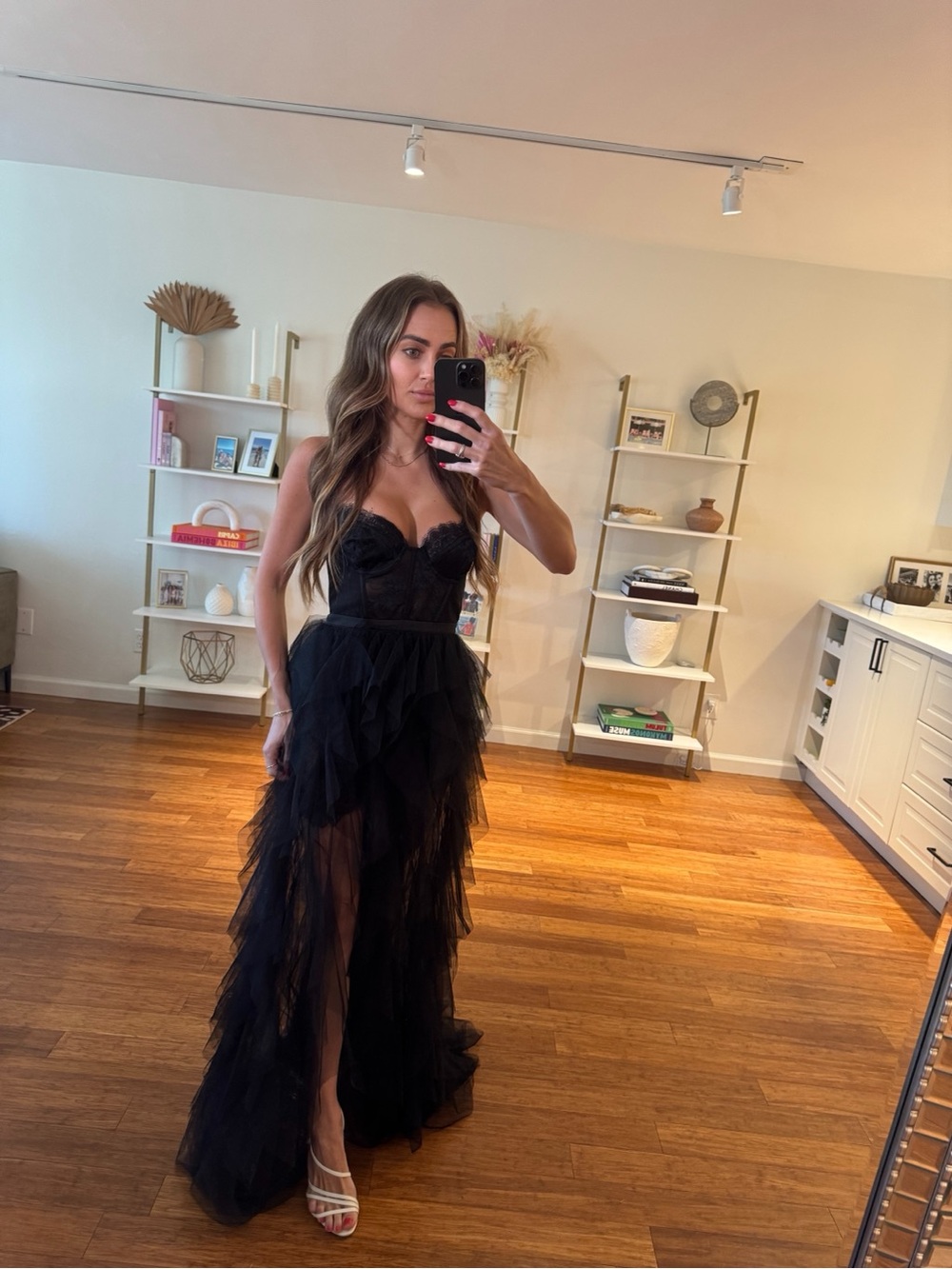 For Love & Lemons Black Tiered Tulle Strapless Wedding Dress